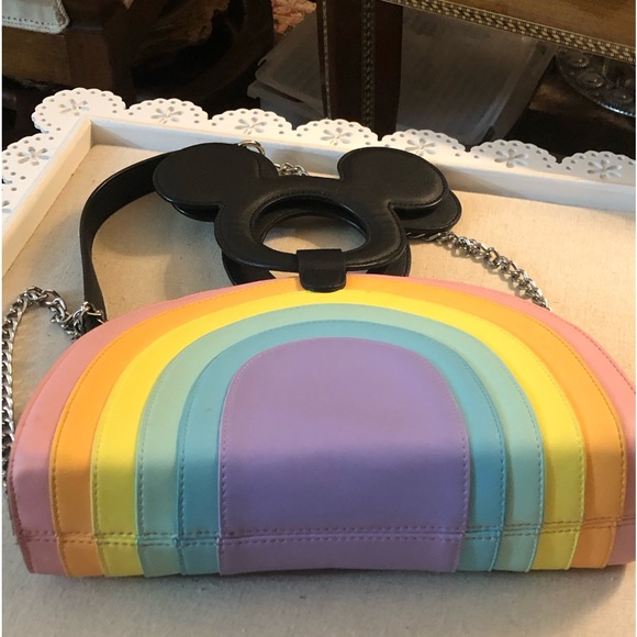 Disney By Loungefly Rainbow Crossbody Bag With Mickey Ears Handle - Picture 7 of 13
